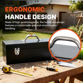 BLACK CANYON padlockable steel tool box offers secure storage without locking hardware included