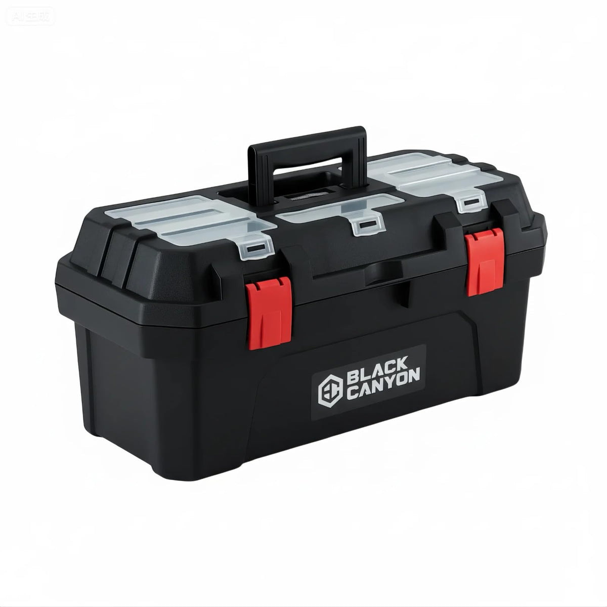 Black Canyon toolbox shows 19-inch dual-layer interior for organized on-site storage.