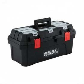 Black Canyon toolbox shows 19-inch dual-layer interior for organized on-site storage.
