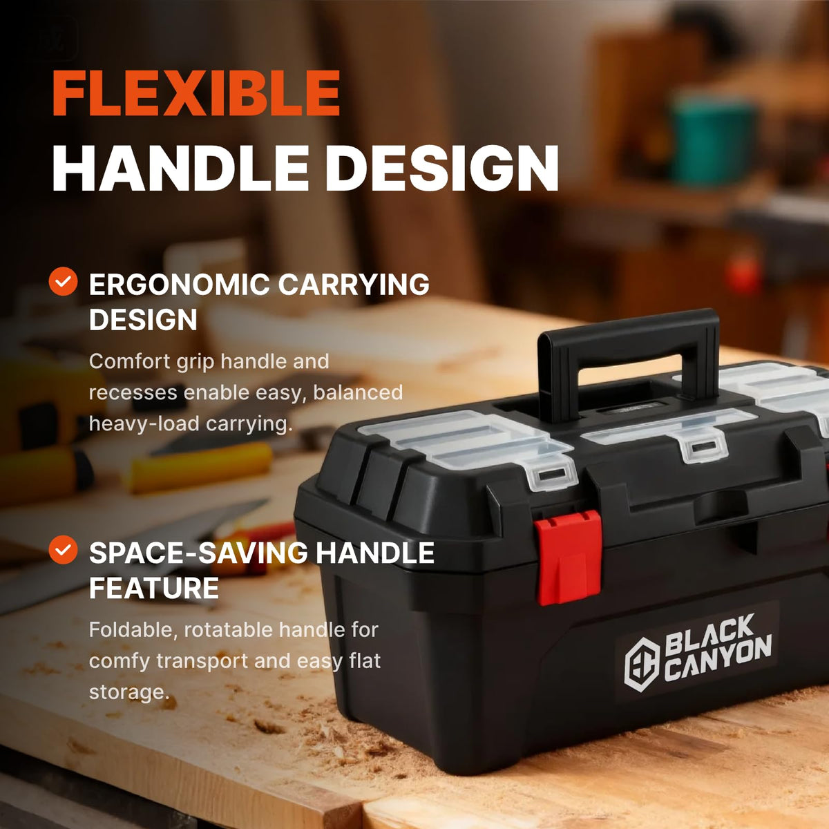 Black Canyon toolbox compact dimensions fit car, truck, and tight workspace.