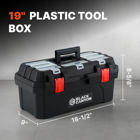 Black Canyon toolbox dual-front latches secure closure during transport.