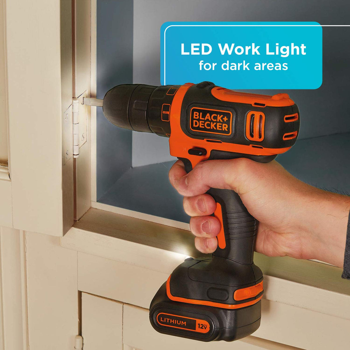 BLACK+DECKER 12V Max drill includes battery and charger for immediate use.