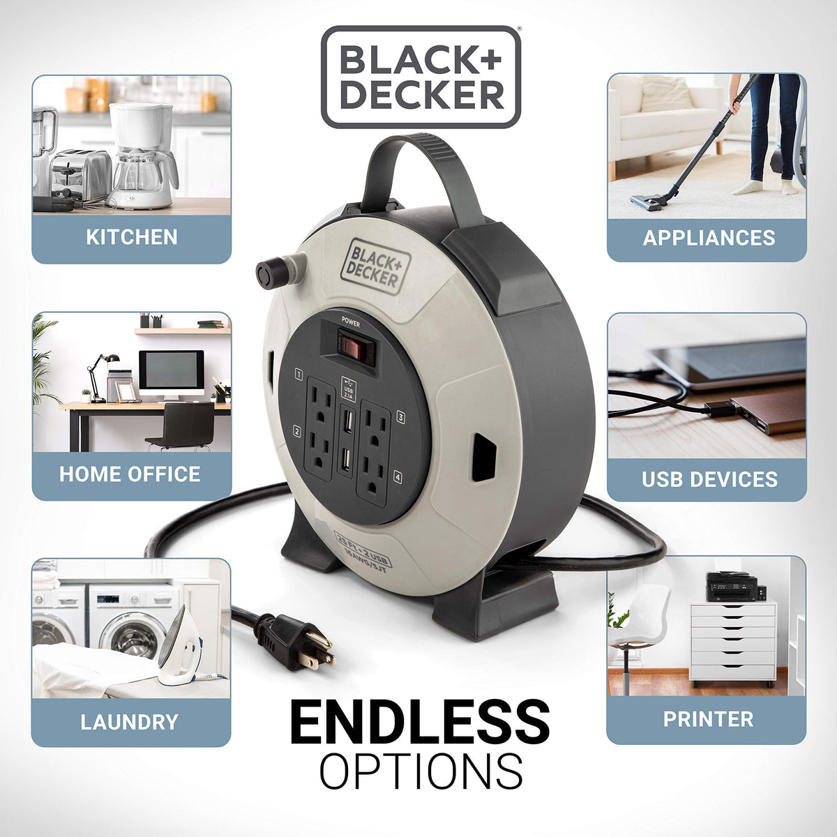 Black+Decker 16AWG SJT cable delivers durable performance for tools and appliances.