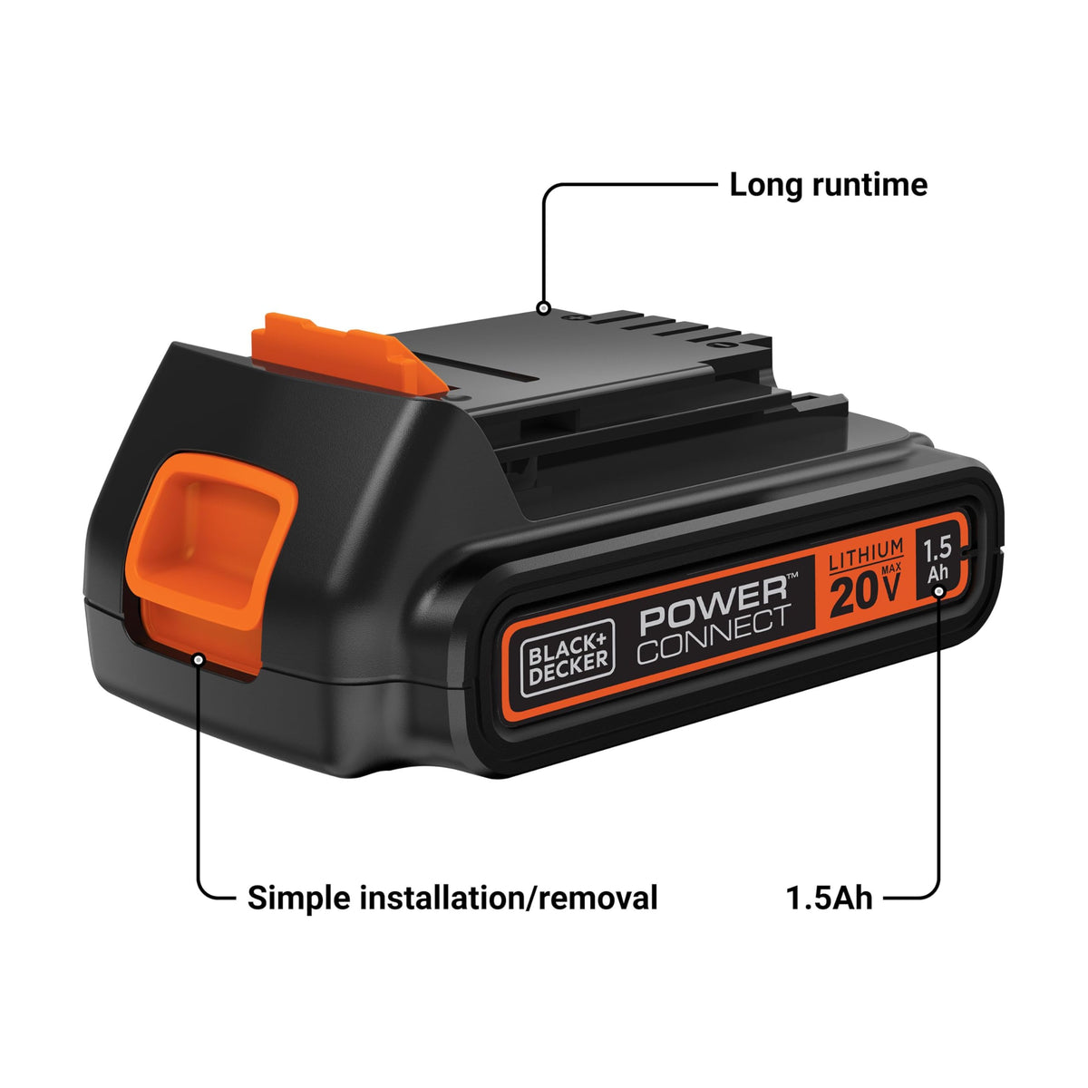 BLACK+DECKER 20V Max battery with durable housing protecting internals