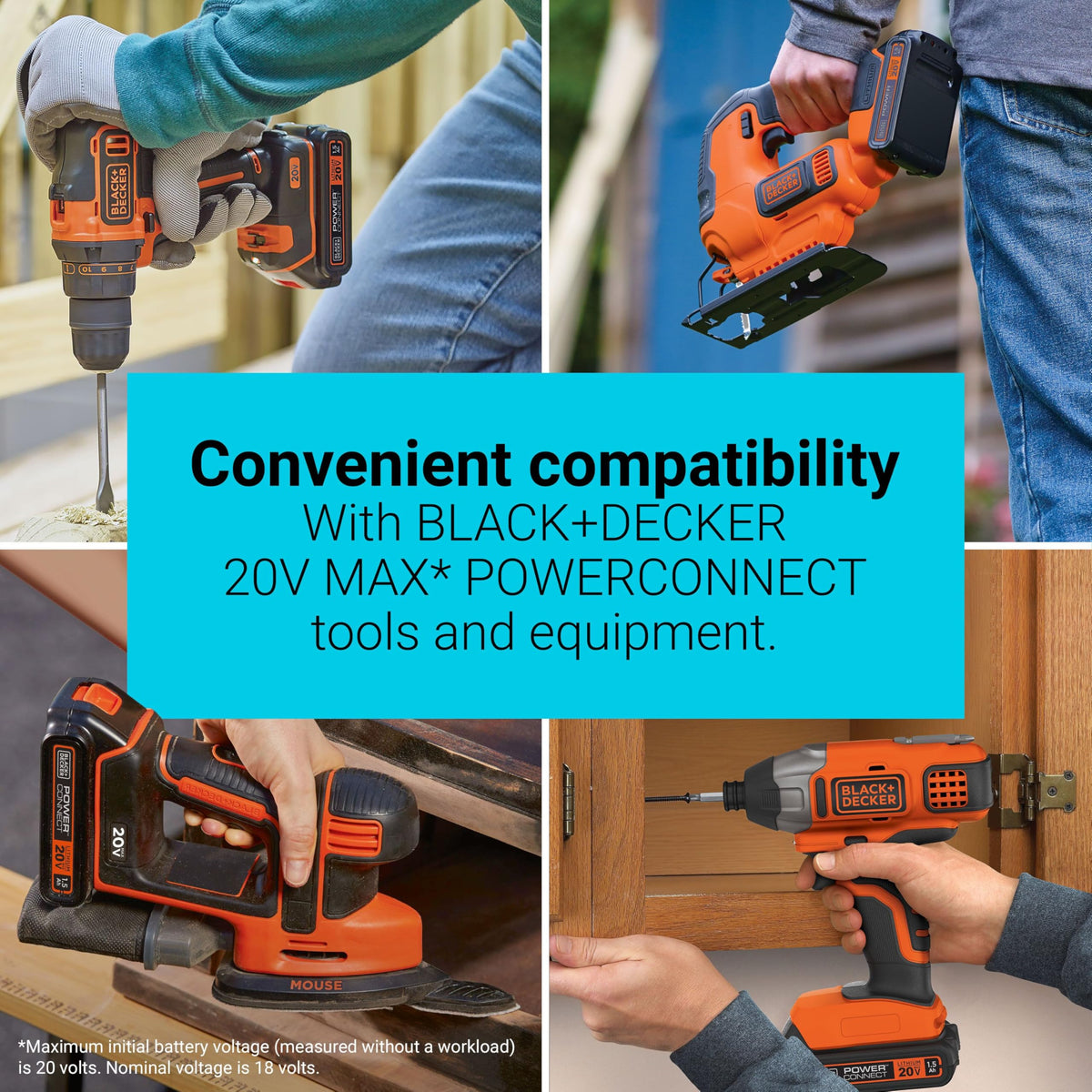 BLACK+DECKER 20V Max battery monitors voltage and temperature to prevent overload