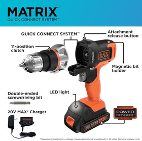Black+Decker 20V Max lithium battery shown for long-lasting charge.