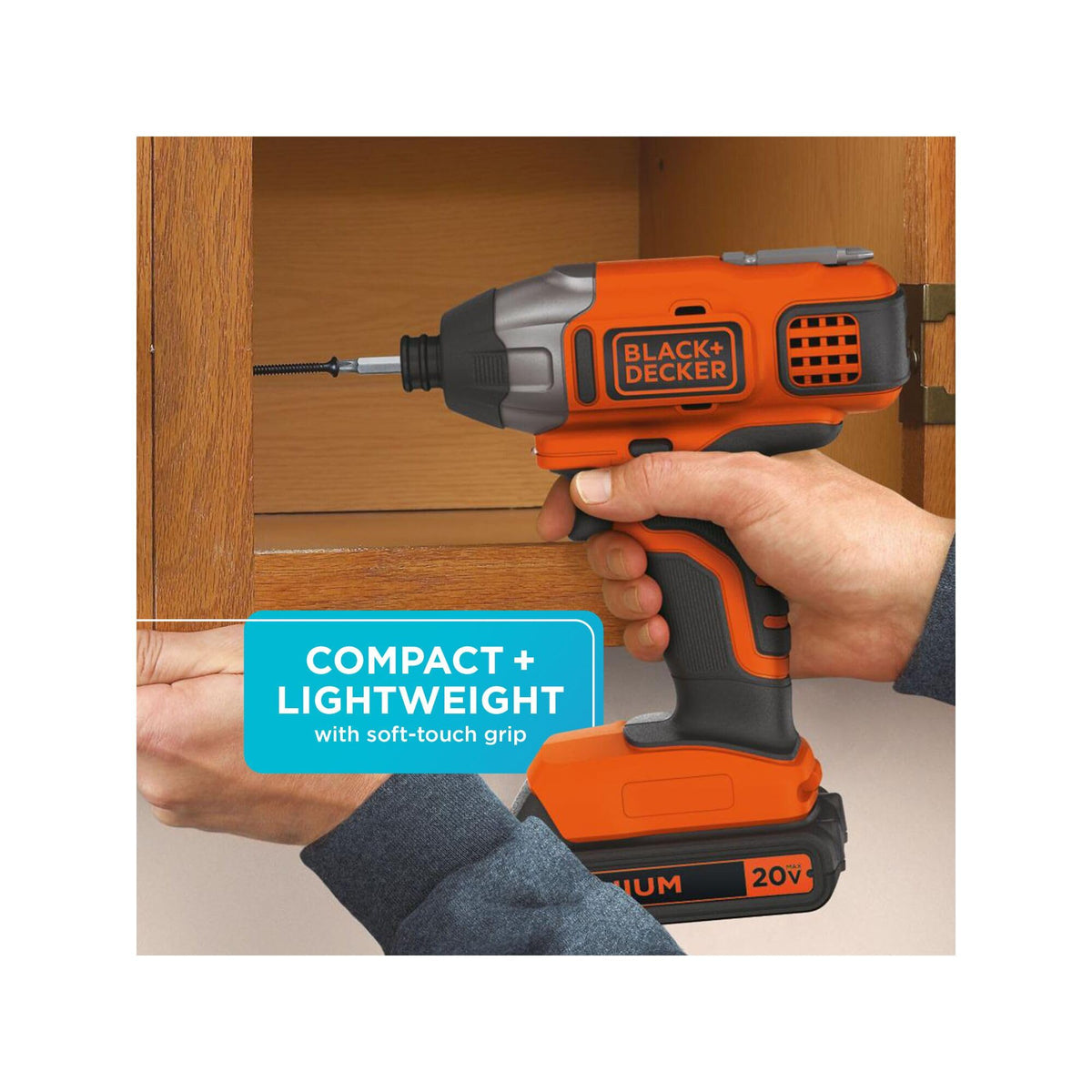 BLACK+DECKER 20V PowerConnect impact driver in use drives screws smoothly.