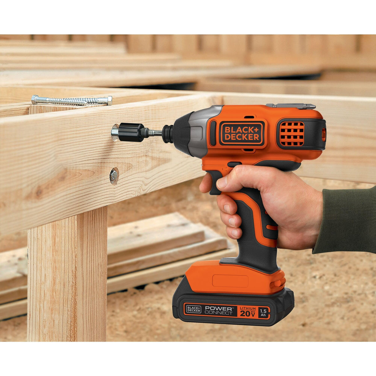 BLACK+DECKER 20V PowerConnect kit includes battery, charger, and bit.