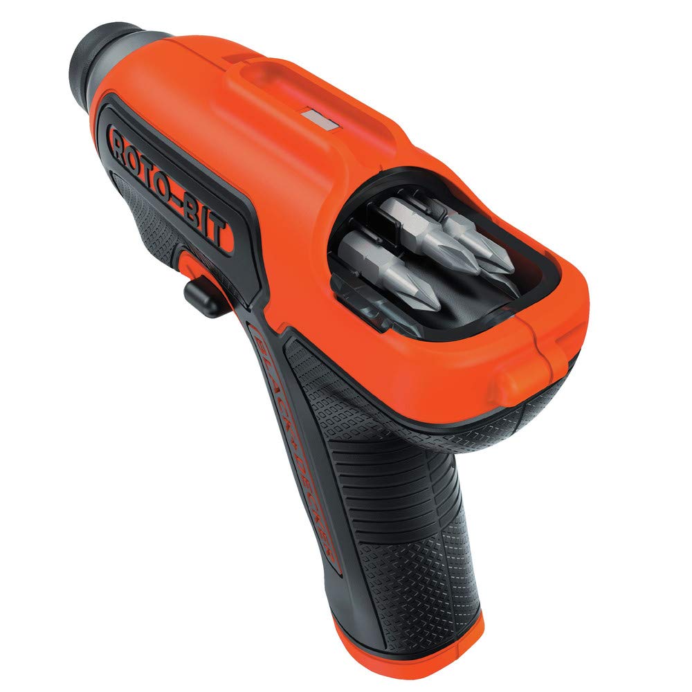 BLACK+DECKER Rotobit cartridge keeps bits organized for quick access.