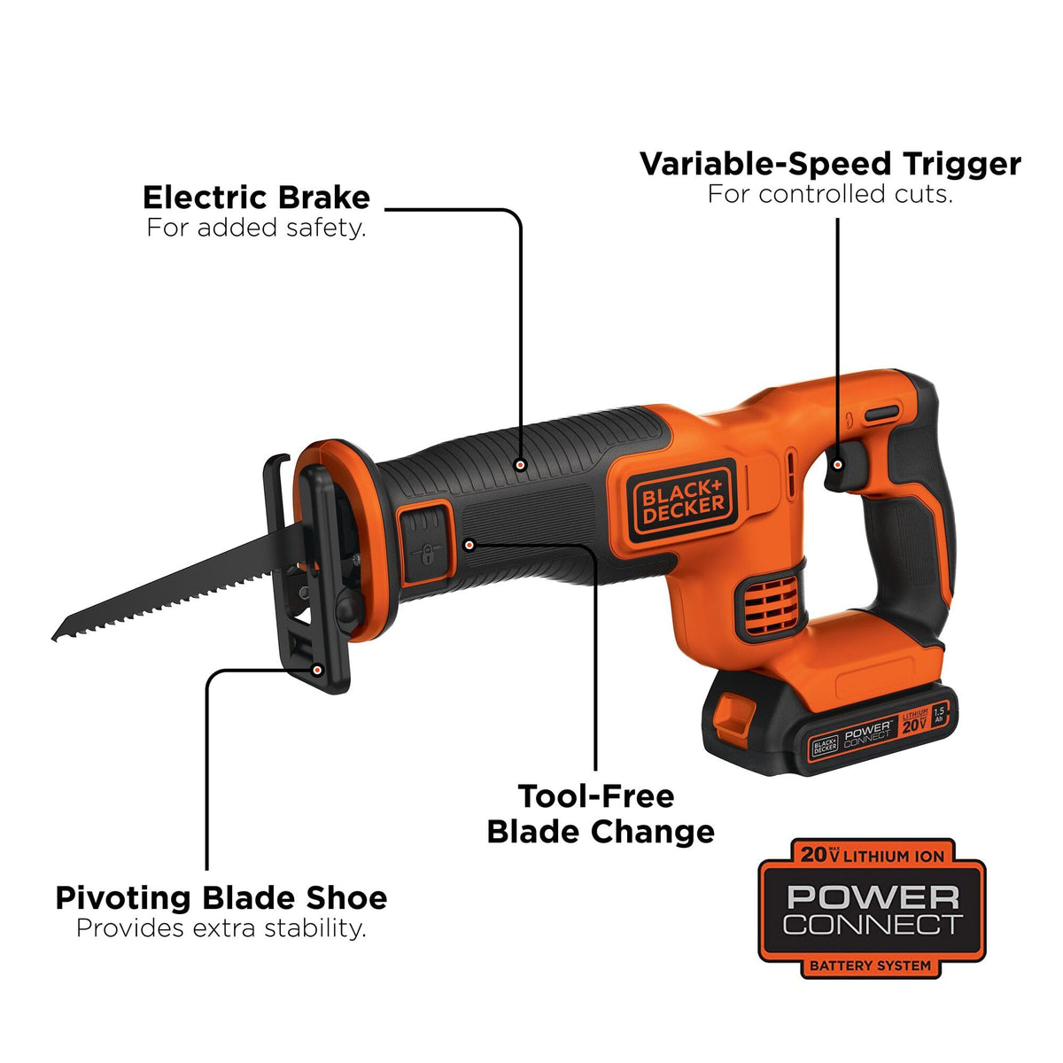 Black and Decker BDCR20C blade-change feature enables quick, tool-free blade swaps.