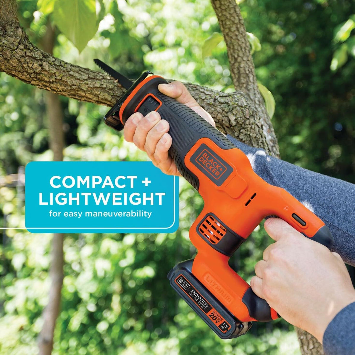 Black and Decker BDCR20C pivoting shoe for improved control during cuts.