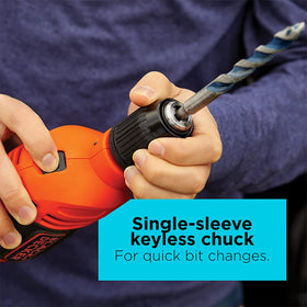 BLACK+DECKER BEHD201 1/2-inch chuck for quick bit changes and larger bits.