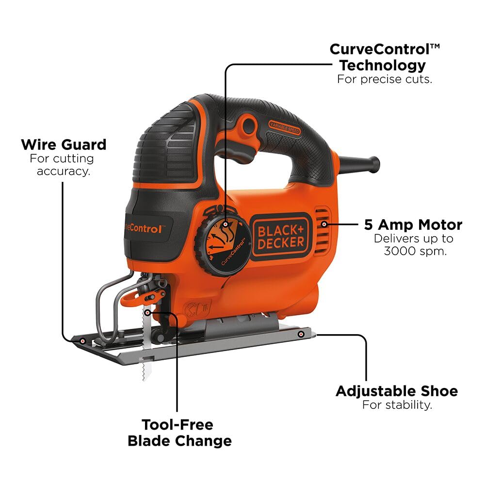 BLACK+DECKER Jig Saw bevel capability up to 45 degrees