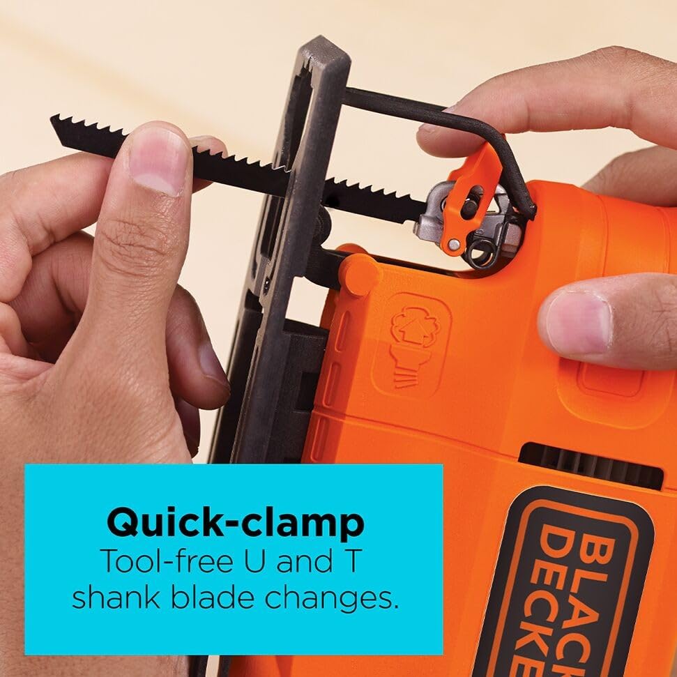 BLACK+DECKER Jig Saw built-in dust blower keeps workspace clear.