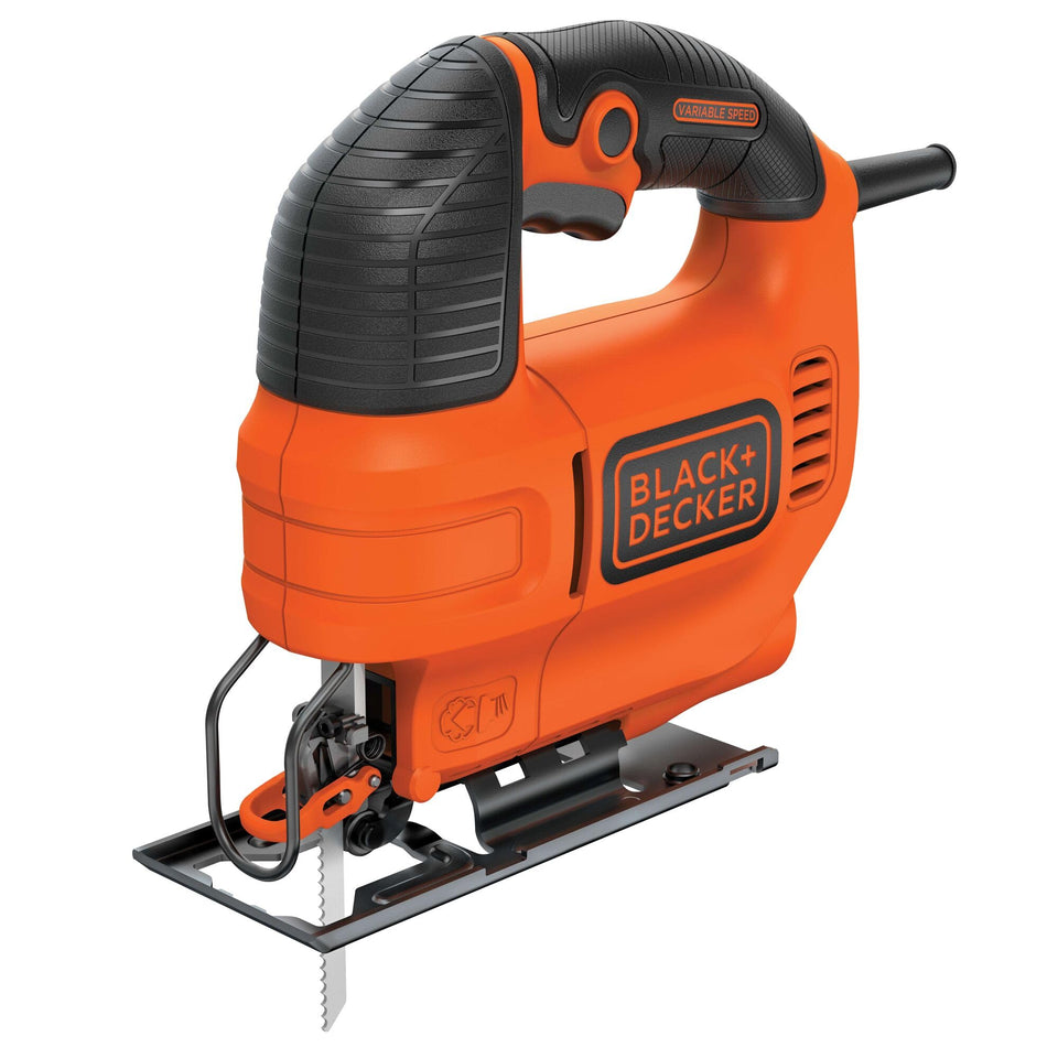 BLACK+DECKER Jig Saw tilting base enables beveled cuts up to 45 degrees.