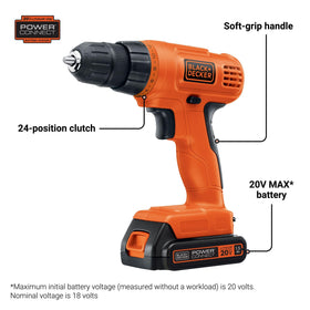 BLACK+DECKER LD120VA cordless drill in hand with soft-grip for comfortable use.