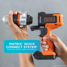 Black+Decker Matrix attachment demonstrates easy switch between tools for versatility.