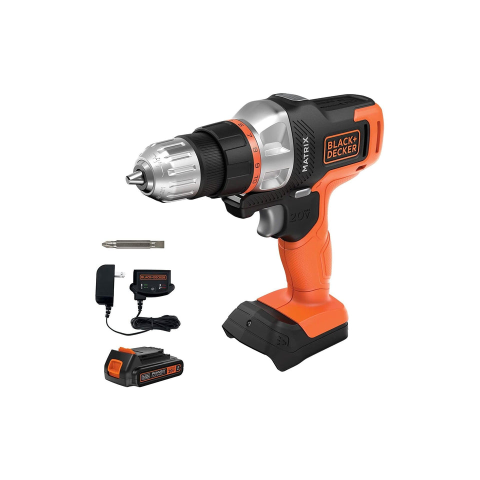 Black+Decker Matrix drill/driver with quick-connect system for faster tool changes.