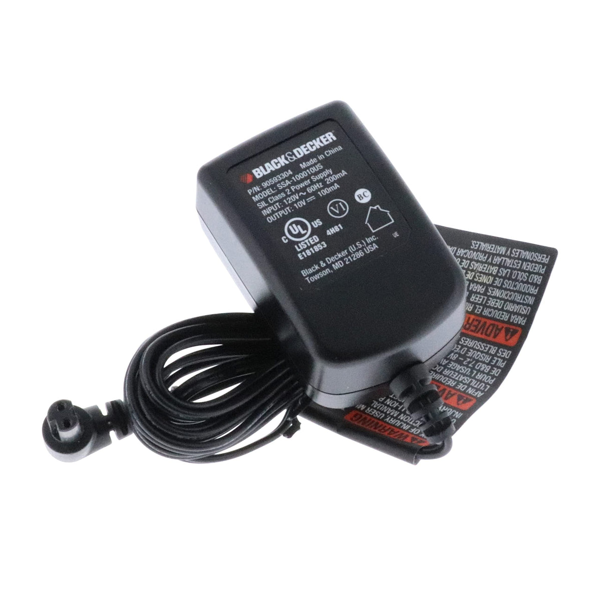 Black & Decker OEM 90593304 charger on a workbench powers BDCS80I Type 1 tools.