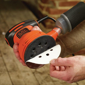 BLACK+DECKER orbital sander 5-inch motor delivers reliable power for quick material removal.