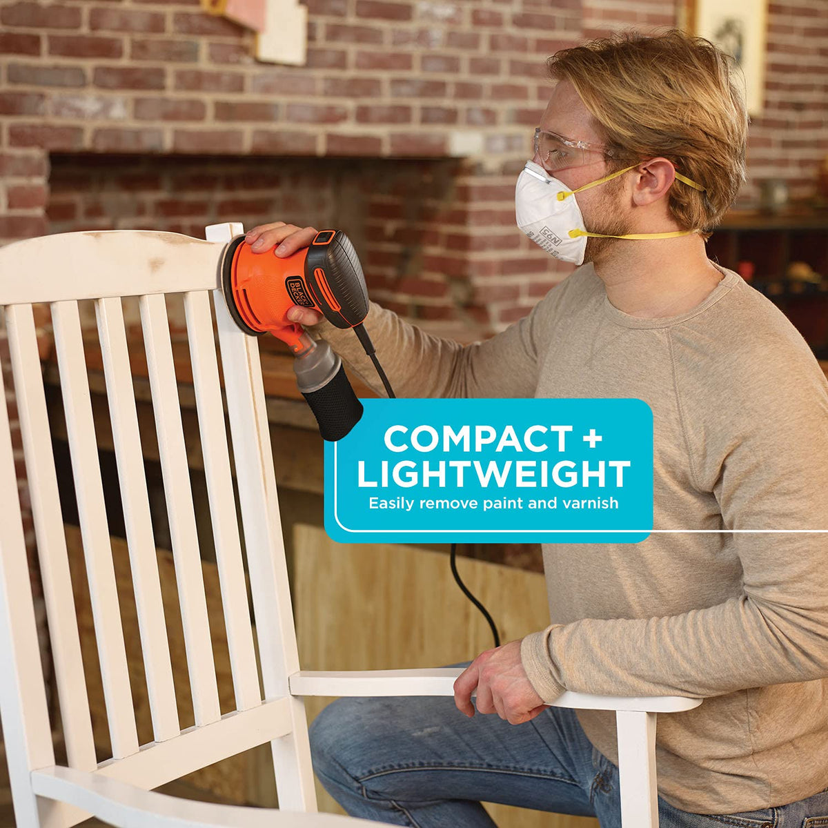 BLACK+DECKER orbital sander comfort grip reduces fatigue during long sanding sessions.