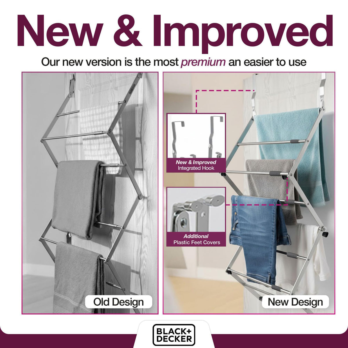 BLACK+DECKER over-the-door drying rack offers tool-free setup on standard doors.