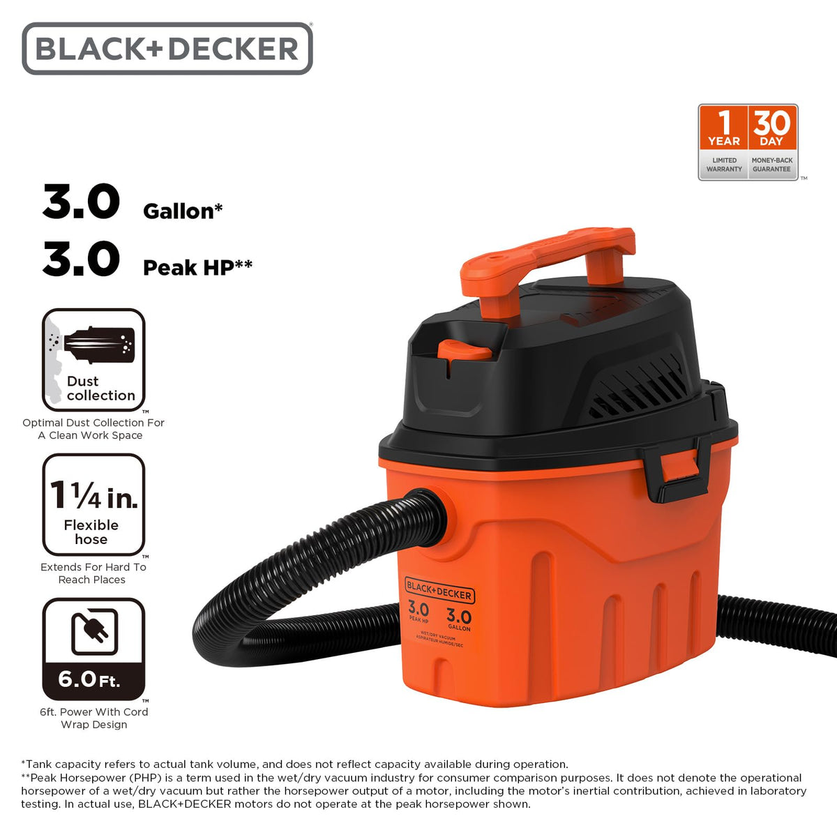 BLACK+DECKER shop vacuum hose assembly shows extended reach for tight spaces