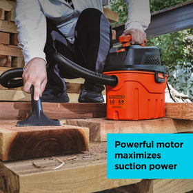 BLACK+DECKER shop vacuum tank cap highlights secure liquid containment