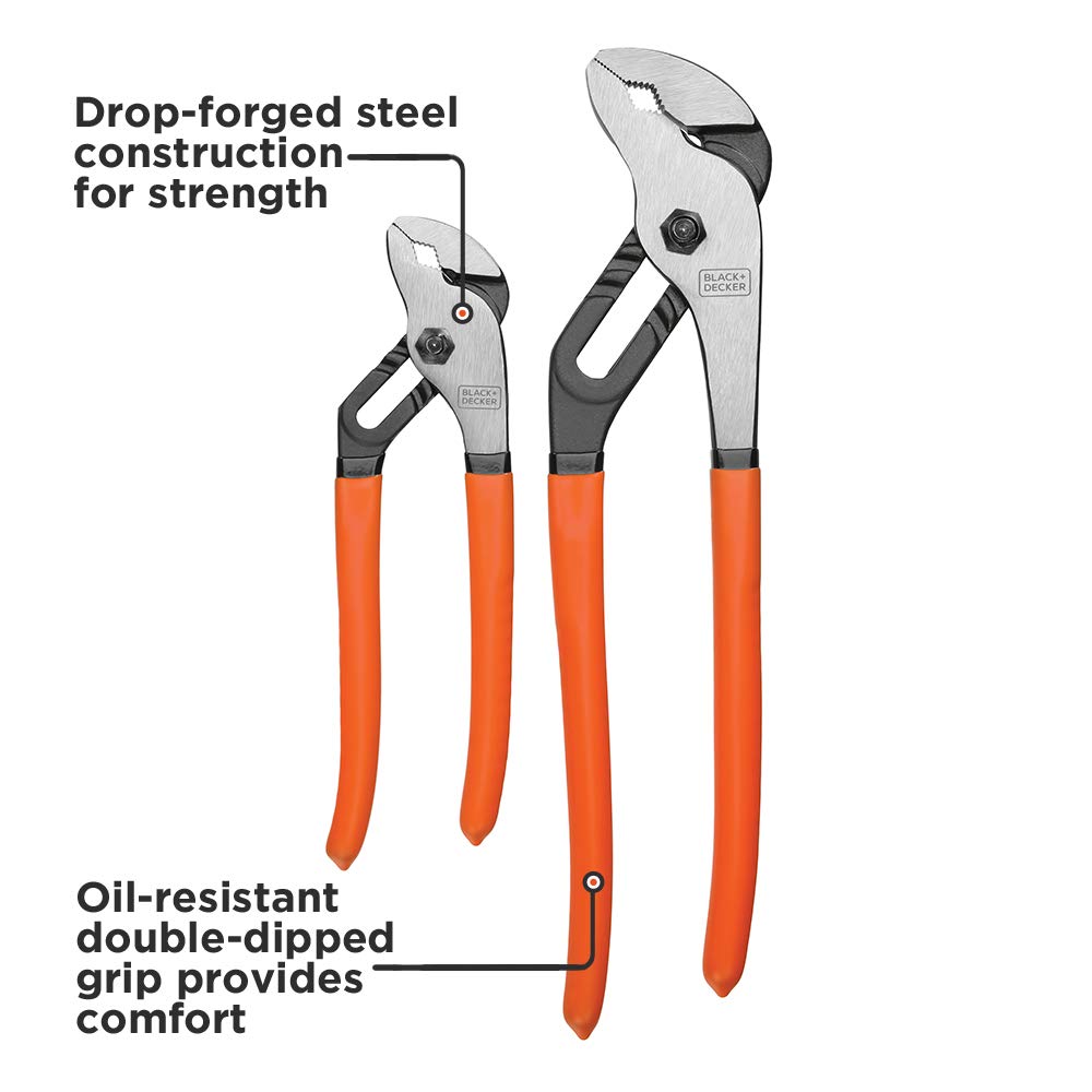 BLACK+DECKER slip joint pliers 12in closeup ideal for larger nuts and bolts.