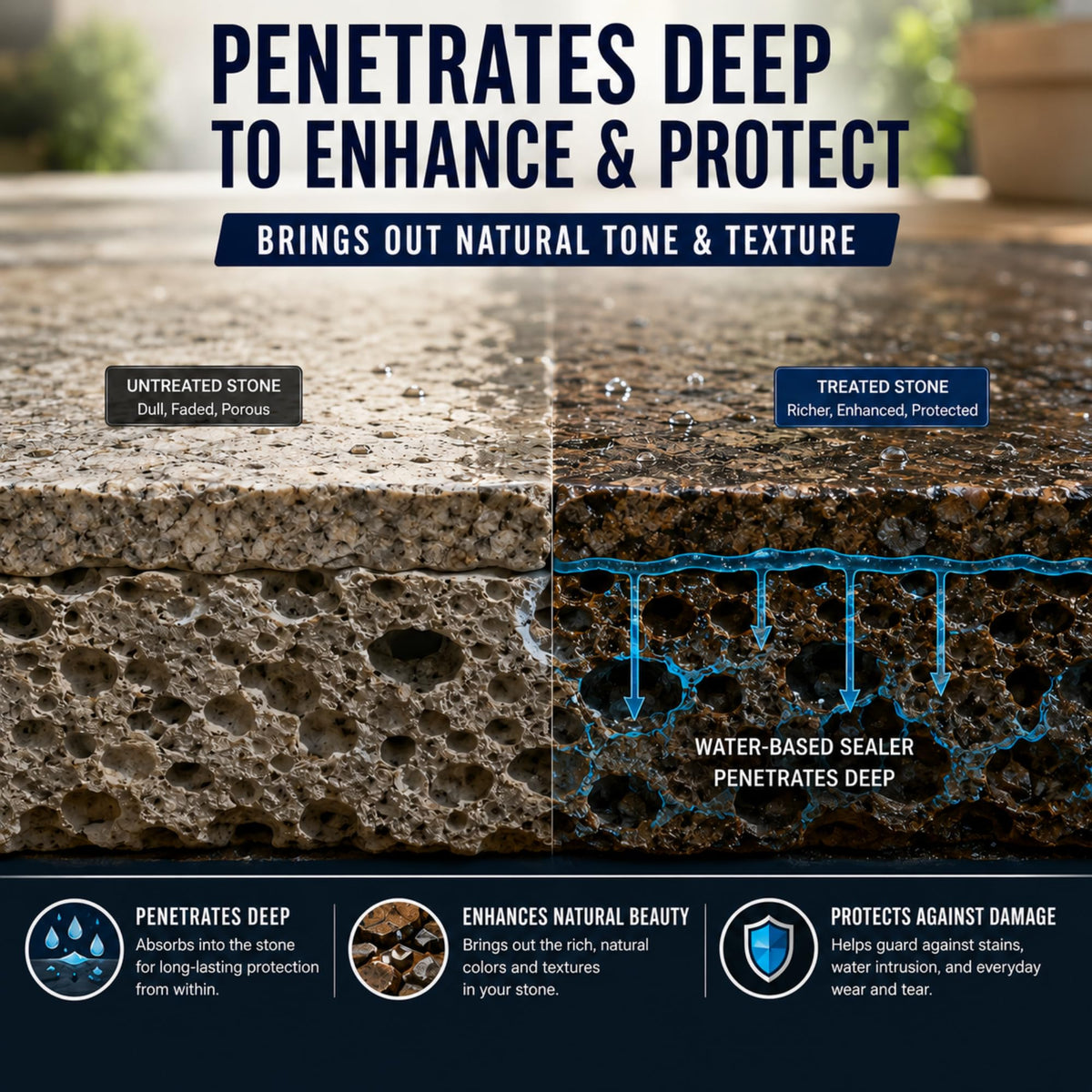 Black Diamond Color Enhancer Sealer restores marbled surfaces while preserving natural veining