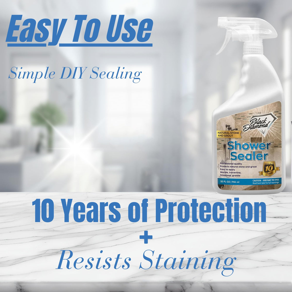 Black Diamond Stoneworks sealer in shower area prevents soap scum on tile and grout.