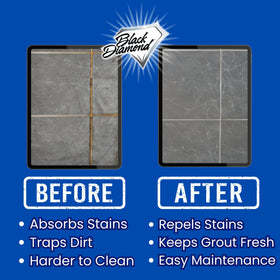 Black Diamond Stoneworks Ultimate Grout Sealer sealed grout lines for easier cleaning.