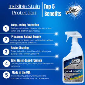 Black Diamond Stoneworks Ultimate Grout Sealer spray application demonstrates easy spray-on use.