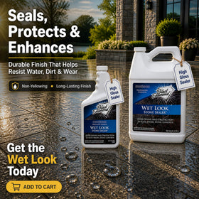 Black Diamond Stoneworks Wet Look Sealer closeup color enhancement on stone