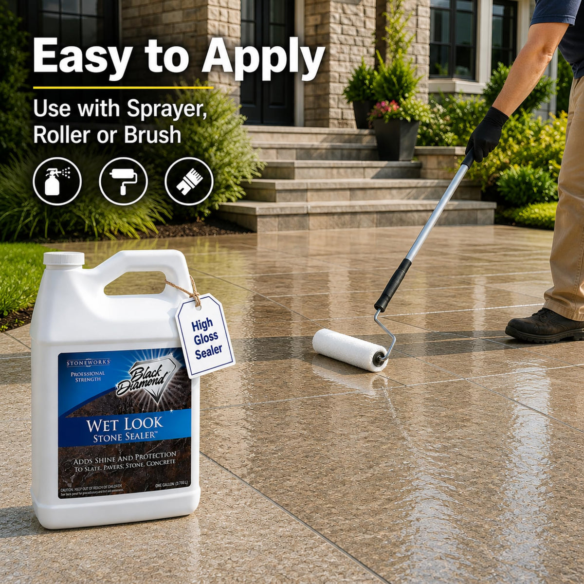 Black Diamond Stoneworks Wet Look Sealer on garage floor protecting from moisture