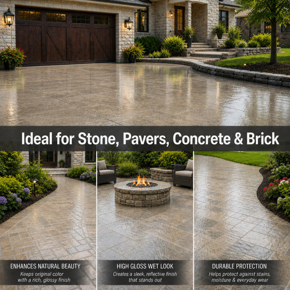 Black Diamond Stoneworks Wet Look Sealer on patio pavers showing depth and sheen
