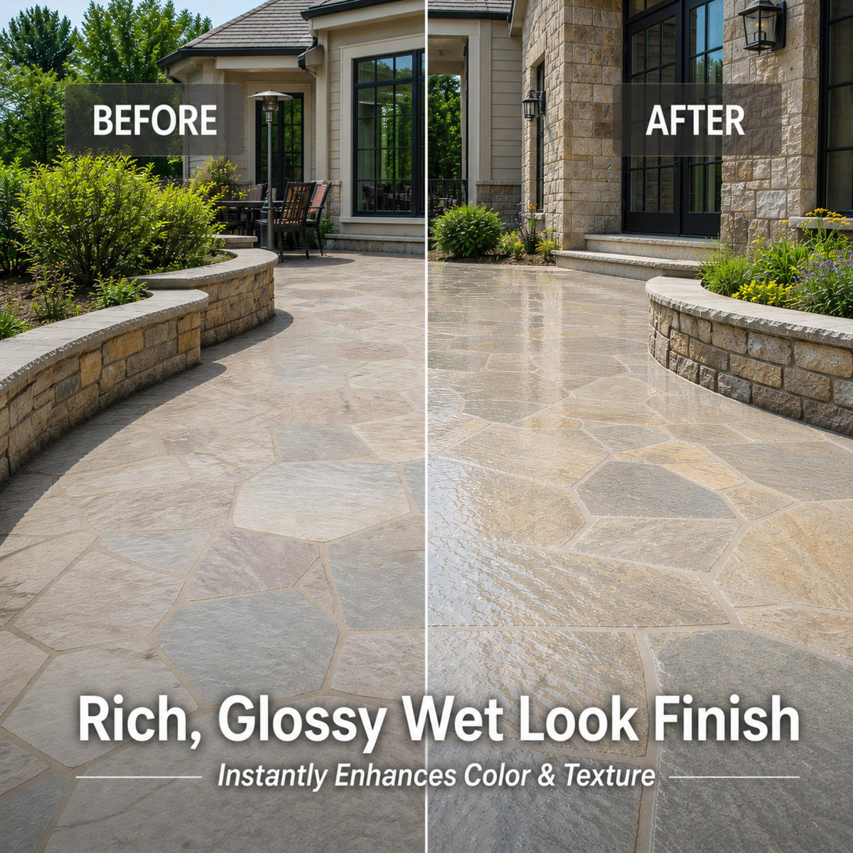 Black Diamond Stoneworks Wet Look Sealer rolled on surface for even color