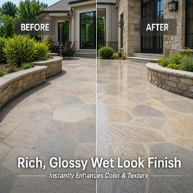 Black Diamond Stoneworks Wet Look Sealer rolled on surface for even color