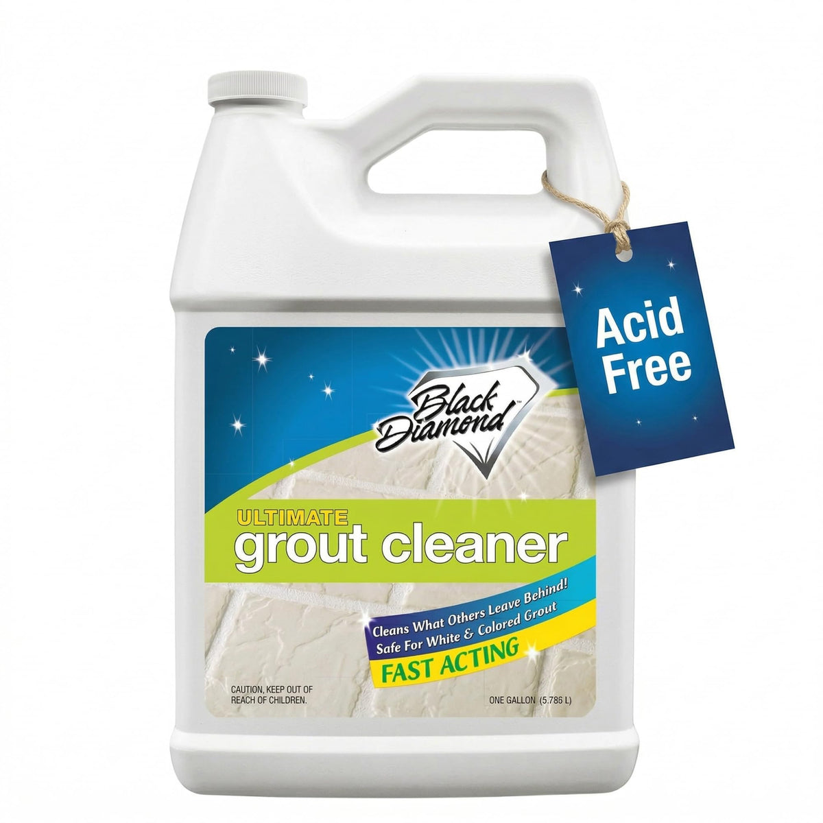 Black Diamond Ultimate Grout Cleaner bottle showing strong acid-free grout cleaning