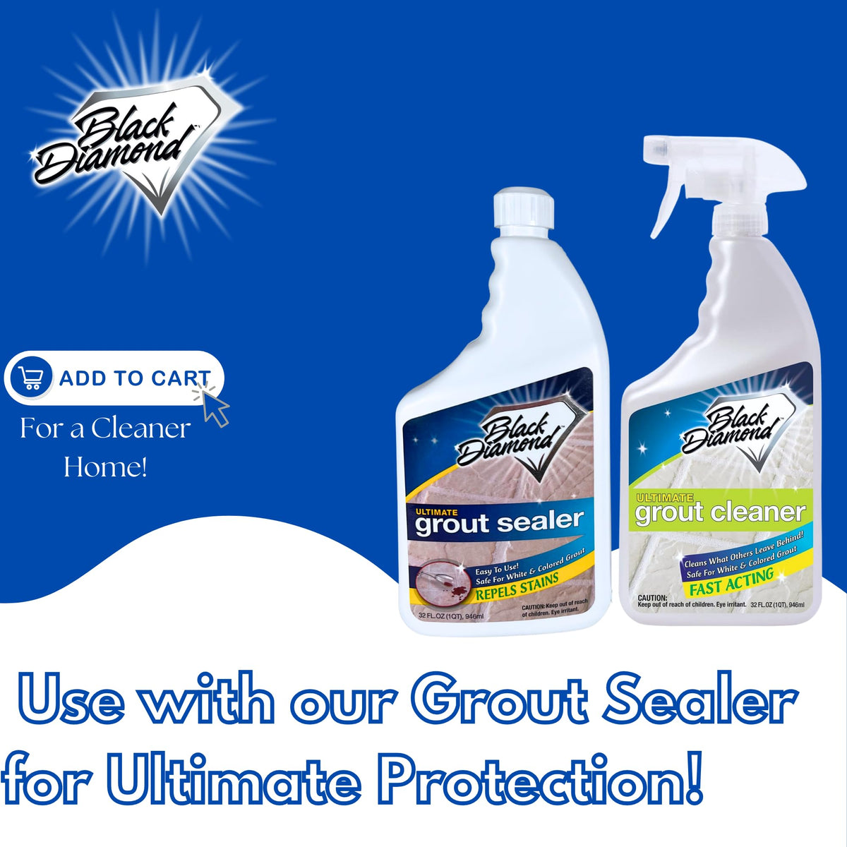 Black Diamond Ultimate Grout Cleaner brightening grout on tiled surfaces