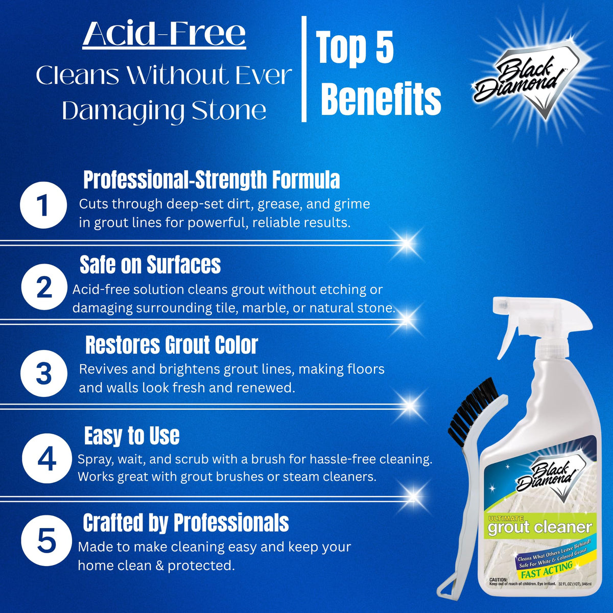 Black Diamond Ultimate Grout Cleaner spray application providing even coverage on grout lines