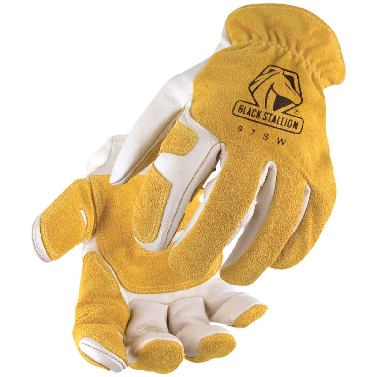 Black Stallion 97SW glove palm provides spark and abrasion protection for welding tasks.