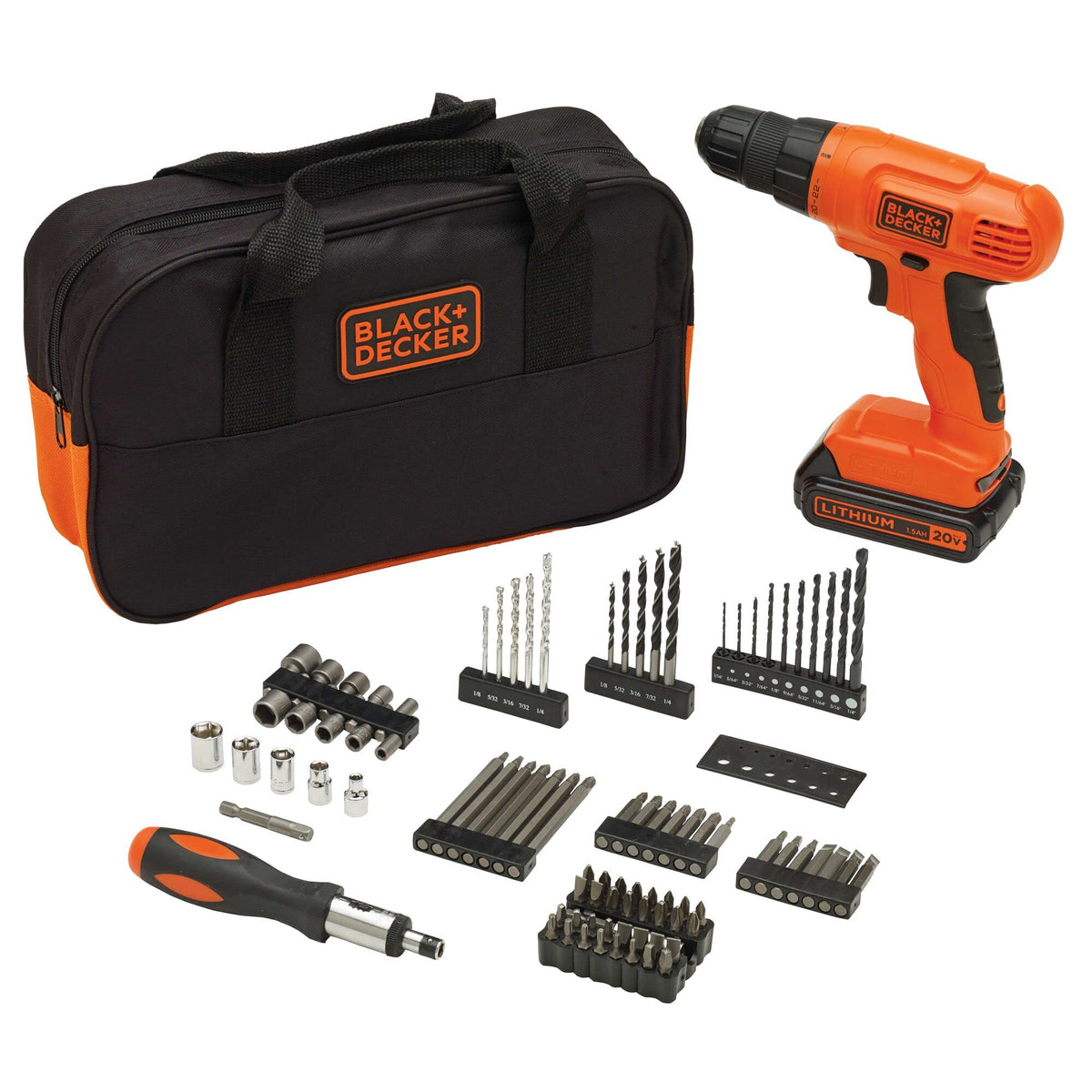 BLACK+DECKER 20V max drill driver in compact case for quick setups and storage.
