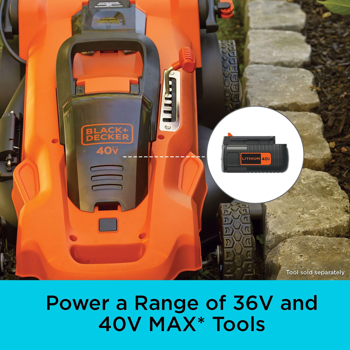 Black+Decker LBX1540 battery being installed demonstrates simple tool-free installation.