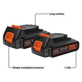 Black+Decker LBXR20 battery in use, showing interchangeable power between tools.