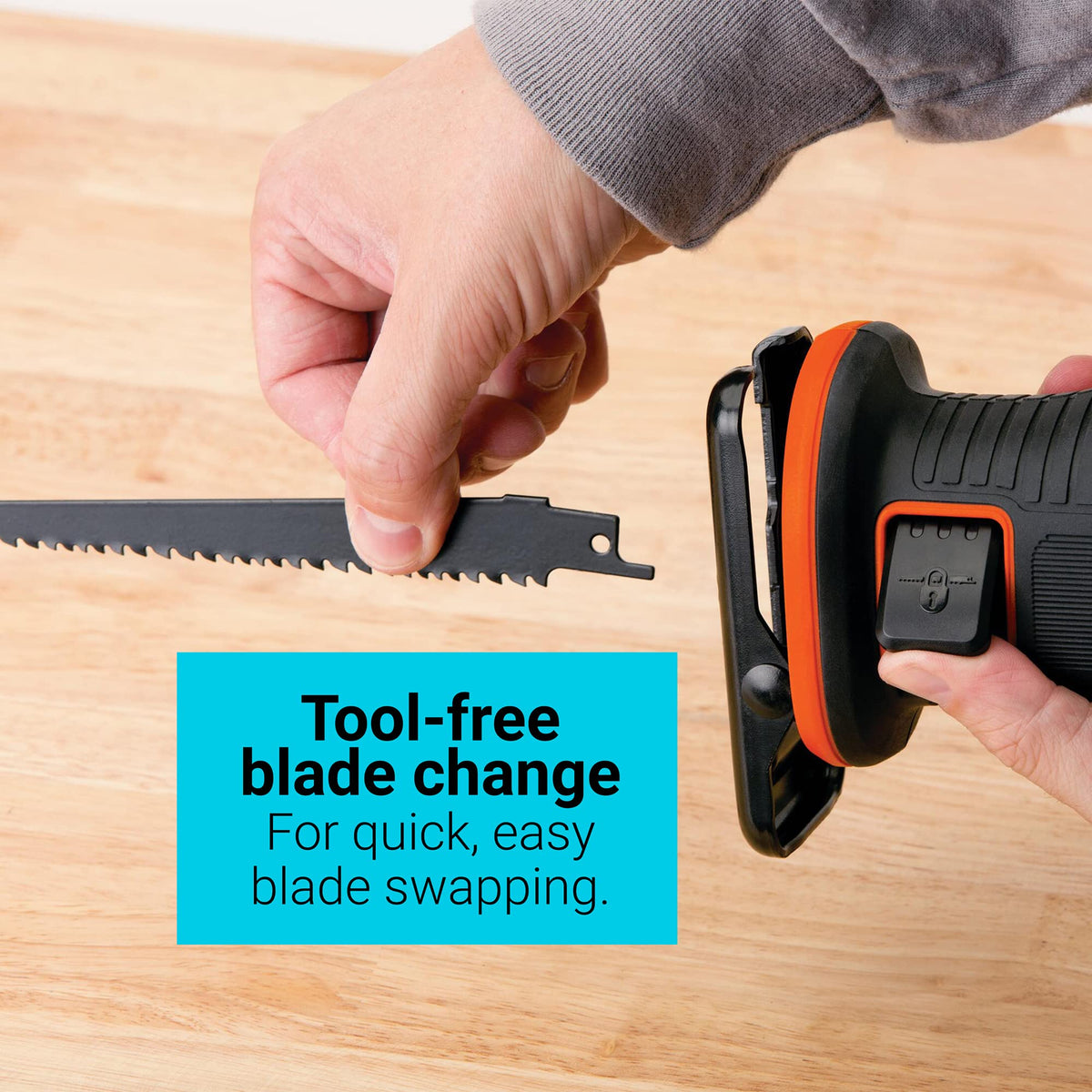 Electric brake enhances safety by stopping the blade promptly after release.