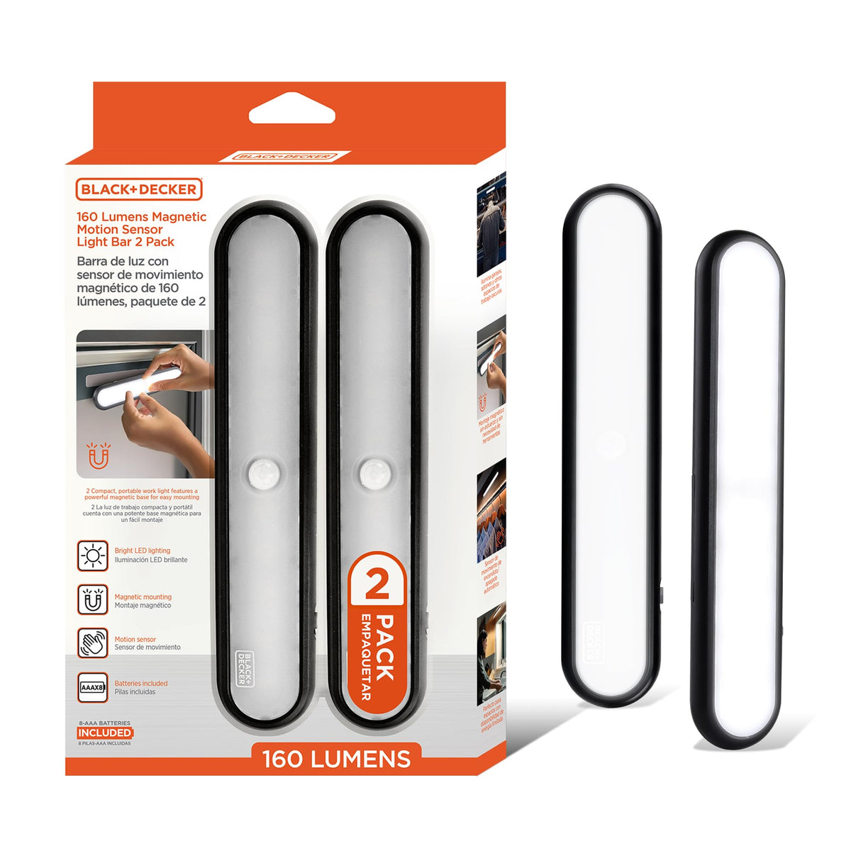 BLACK+DECKER LED light bar closet illumination with motion sensor for hands-free visibility.
