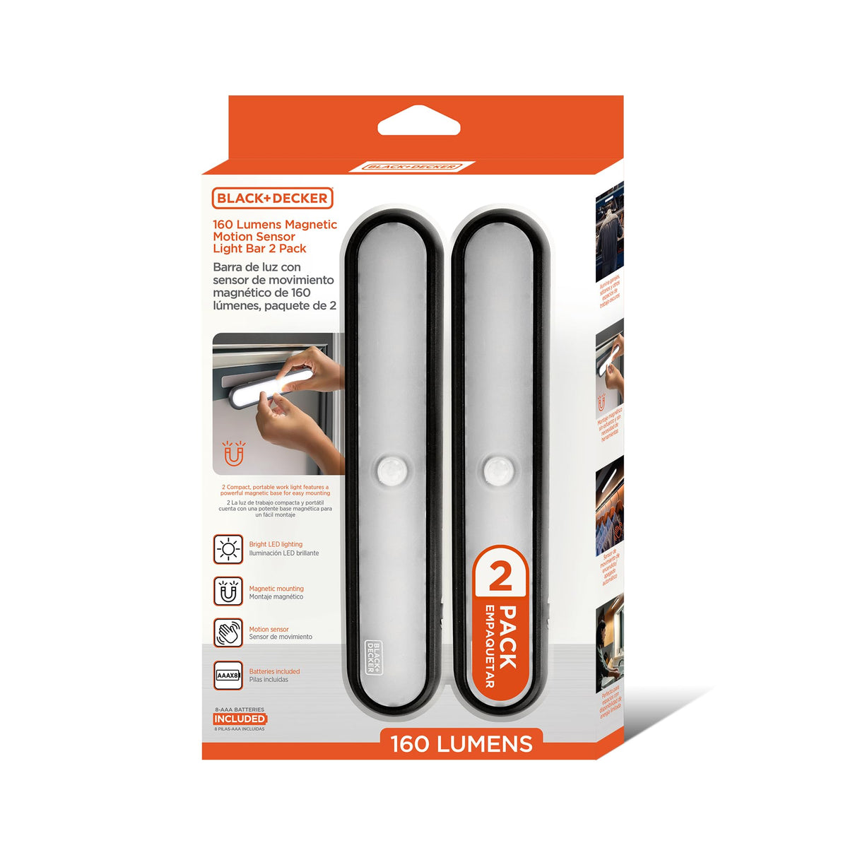 BLACK+DECKER quick-install light bar with magnetic plates and batteries.