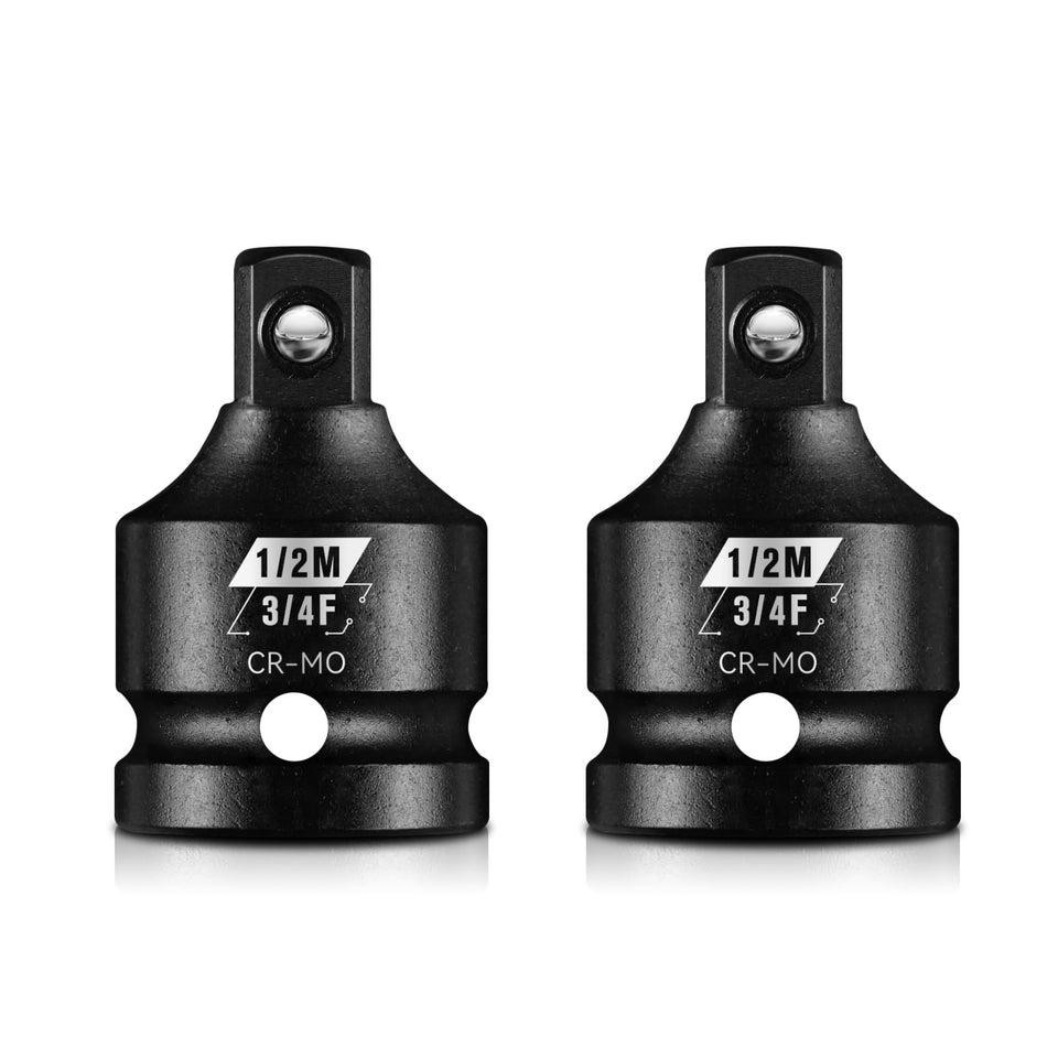 BLACKROBOT 2-piece 3/4 to 1/2 socket adapters with laser markings for quick identification.