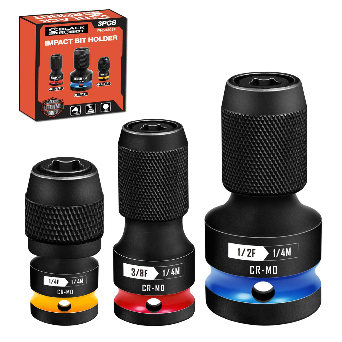 BLACKROBOT quick-release adapter 1/4 hex to 1/4 square drive enables fast tool changes